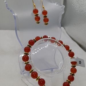 Handmade wire beaded bracelet and earrings set